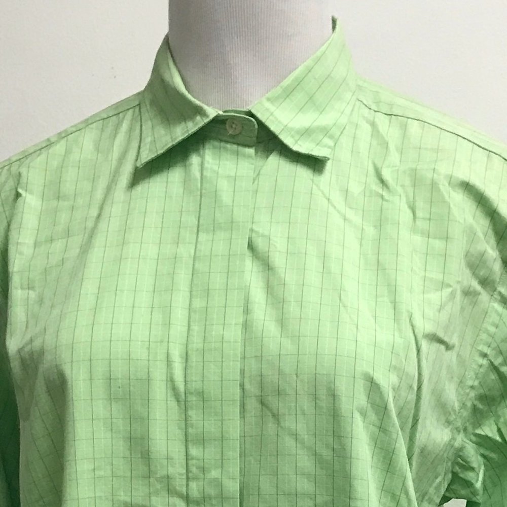 Thomas Pink green check plaid cotton long sleeve button up shirt 10 40" bust